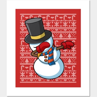 Dabbing Snowman Ugly Christmas Sweater Posters and Art